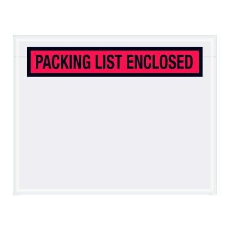 Box Packaging Panel Face Envelopes, "Packing List Enclosed" Print, 7"L x 5-1/2"W, Red, 1000/Pack PL457